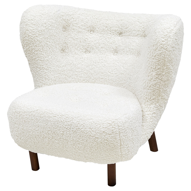 Дизайнерское кресло Boucle Neve White Armchair с обивкой букле и ножками из массива ясеня Белый Коричневый Дизайнерское кресло Boucle Neve White Armchair с обивкой букле и ножками из массива ясеня Белый Коричневый в Грозном | Loft Concept