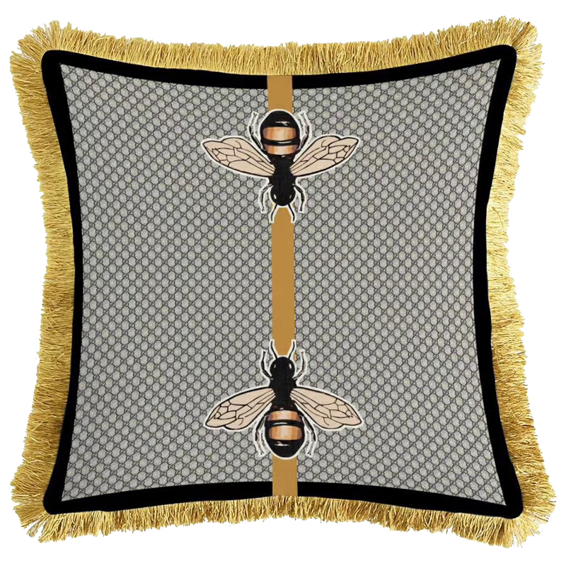 Декоративная подушка Cтиль Gucci Two Bees Серый Золотой Горчичный Декоративная подушка Cтиль Gucci Two Bees Серый Золотой Горчичный в Грозном | Loft Concept