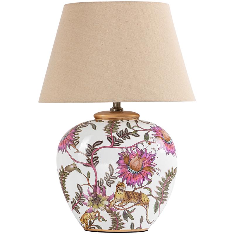 Настольная лампа с абажуром Leopard Flowers Lampshade Бежевый Белый Розовый Настольная лампа с абажуром Leopard Flowers Lampshade Бежевый Белый Розовый в Грозном | Loft Concept