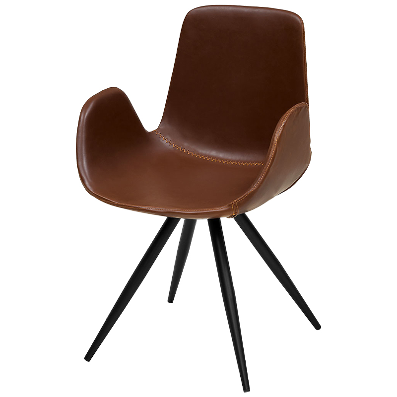 Стул коричневый с обивкой из эко-кожи Leigh Chair Коричневый Черный Стул коричневый с обивкой из эко-кожи Leigh Chair Коричневый Черный в Грозном | Loft Concept