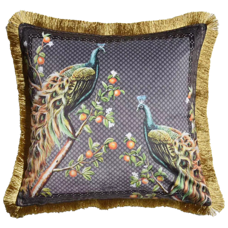 Декоративная подушка Cтиль Gucci Peacock Серый Золотой Мульти Декоративная подушка Cтиль Gucci Peacock Серый Золотой Мульти в Грозном | Loft Concept