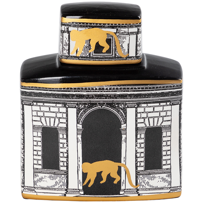 Декоративная ваза с крышкой Old Town Vase Black White Золотой Черно-белый Декоративная ваза с крышкой Old Town Vase Black White Золотой Черно-белый в Грозном | Loft Concept