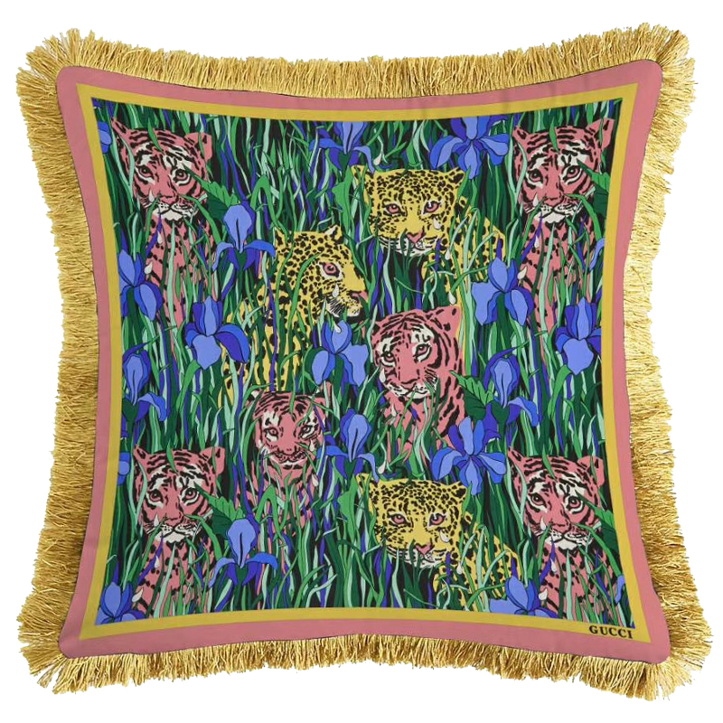Декоративная подушка Cтиль Gucci Tigers And Irises Мульти Золотой Декоративная подушка Cтиль Gucci Tigers And Irises Мульти Золотой в Грозном | Loft Concept