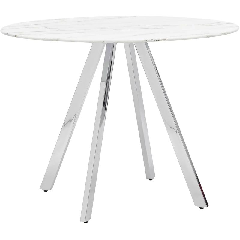 Стол обеденный Iving круглый столешница мрамор ножка хром Белый Мрамор Bianco Серебряный Стол обеденный Iving круглый столешница мрамор ножка хром Белый Мрамор Bianco Серебряный в Грозном | Loft Concept
