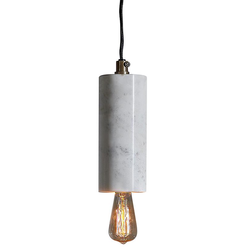 Подвесной светильник Shaw Cylinder Marble Hanging Lamp Белый Мрамор Bianco Черный Подвесной светильник Shaw Cylinder Marble Hanging Lamp Белый Мрамор Bianco Черный в Грозном | Loft Concept