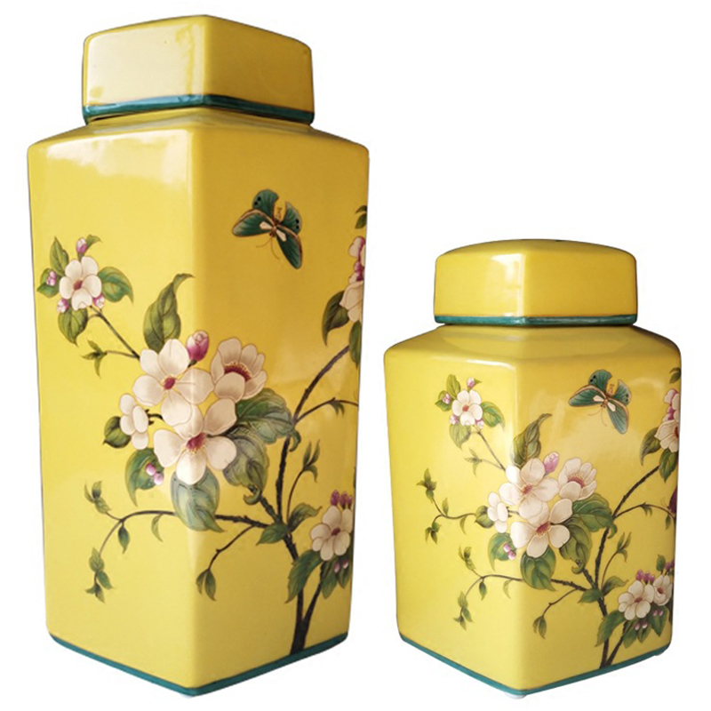 Ваза с крышкой Ceramic Yellow Garden Vase Желтый Бирюзовый Мульти Ваза с крышкой Ceramic Yellow Garden Vase Желтый Бирюзовый Мульти в Грозном | Loft Concept