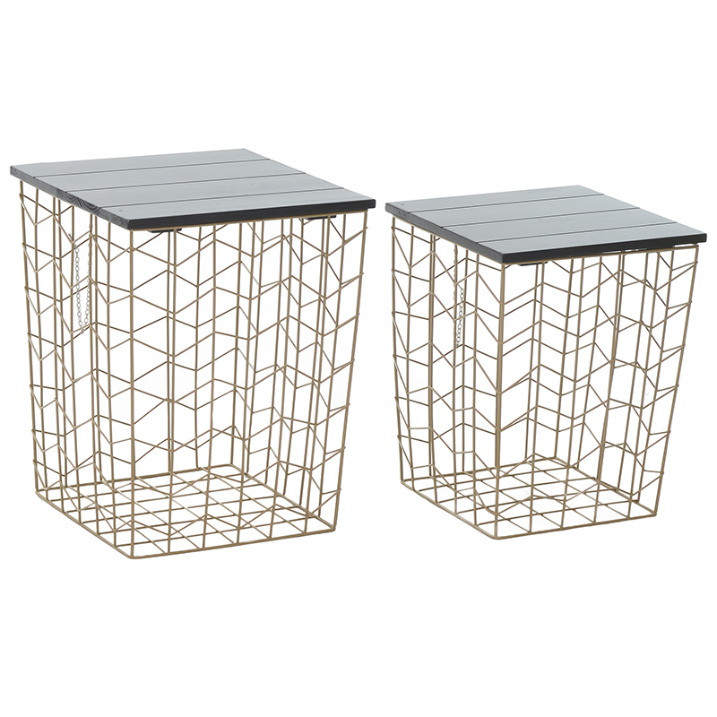 Комплект из приставных столов Wire Basket Side Table Золотой Черный Комплект из приставных столов Wire Basket Side Table Золотой Черный в Грозном | Loft Concept