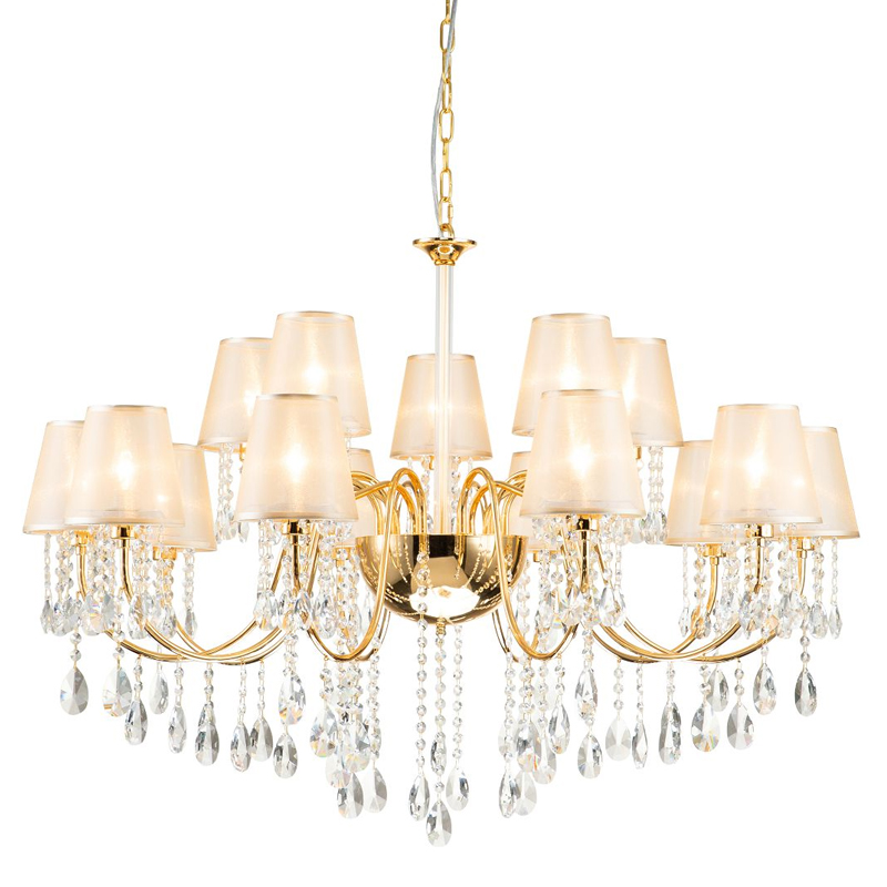 Двухъярусная люстра золотого цвета с хрустальным декором Dainty Light Золотой Янтарный Двухъярусная люстра золотого цвета с хрустальным декором Dainty Light Золотой Янтарный в Грозном | Loft Concept