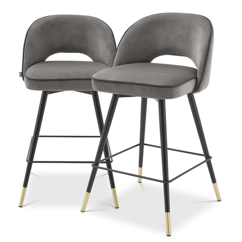 Комплект полубарных стульев Eichholtz Counter Stool Cliff set of 2 grey Серый Черный Латунь Комплект полубарных стульев Eichholtz Counter Stool Cliff set of 2 grey Серый Черный Латунь в Грозном | Loft Concept