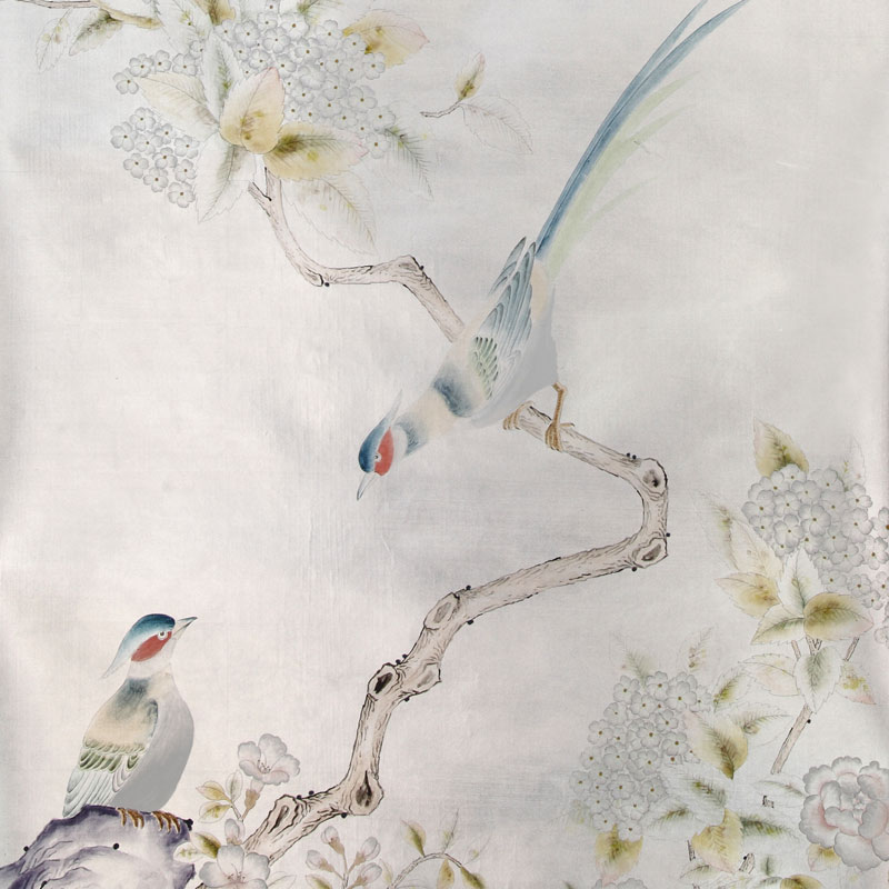 Обои ручная роспись Japanese Garden Special Colourway on Ocean Silver gilded silk Обои ручная роспись Japanese Garden Special Colourway on Ocean Silver gilded silk в Грозном | Loft Concept