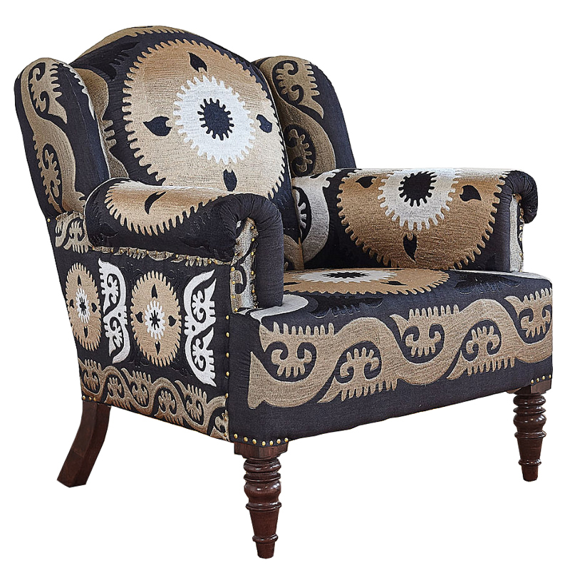 Armchair Mandala Beige Ornament Бежевый Черный Armchair Mandala Beige Ornament Бежевый Черный в Грозном | Loft Concept