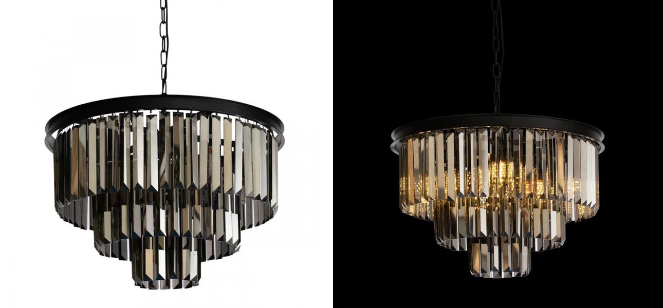 Круглая Люстра Odeon Black iron Three Layers Серое Стекло диаметр 50 см - фото