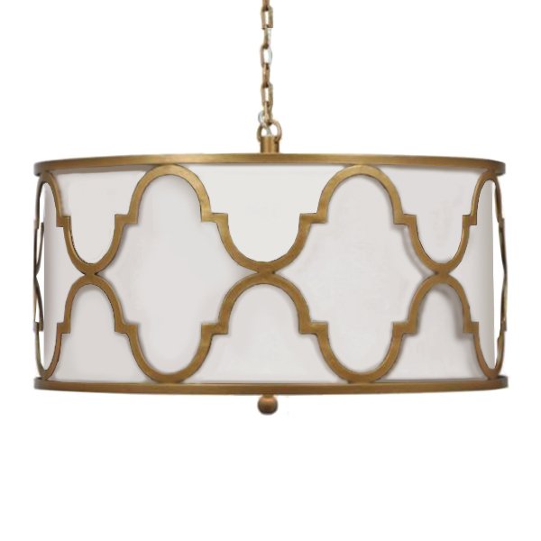 Люстра White Shade Gold Quatrefoil Overlay Drum Pendant Люстра White Shade Gold Quatrefoil Overlay Drum Pendant в Грозном | Loft Concept