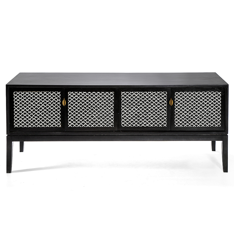 Буфет в гостиную с инкрустацией Bone Inlay sideboard - 4 doors Черный Белый в Грозном | Loft Concept 