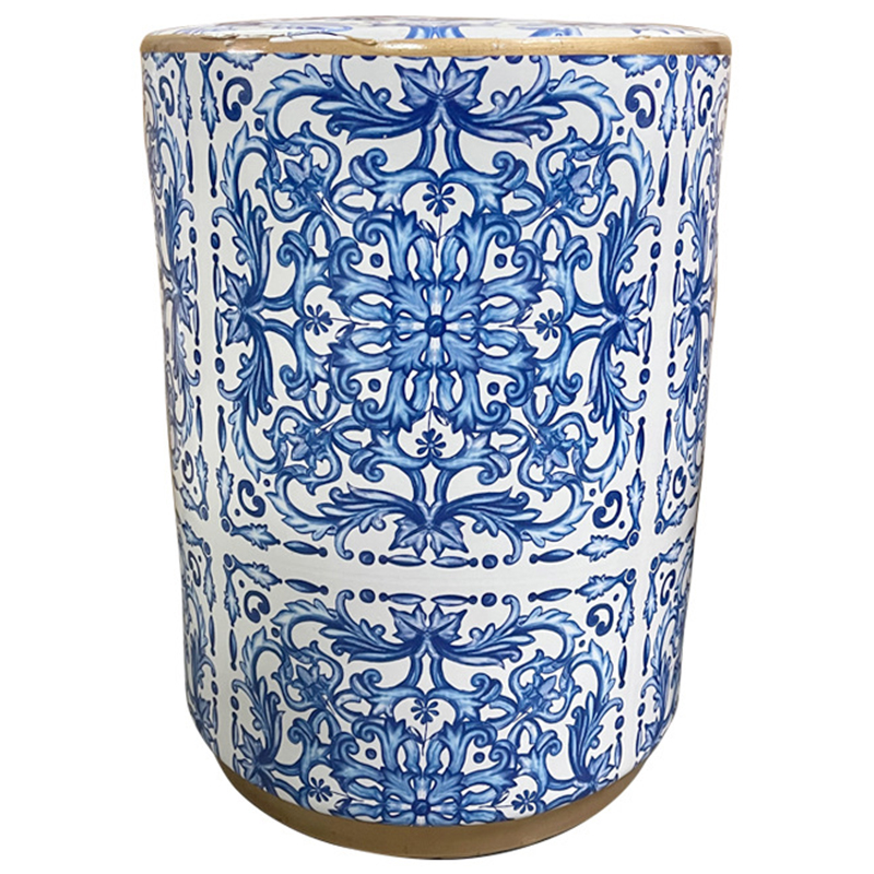Керамический табурет Oriental Blue and White Ornament Ceramic Stool Белый Синий Золотой Керамический табурет Oriental Blue and White Ornament Ceramic Stool Белый Синий Золотой в Грозном | Loft Concept