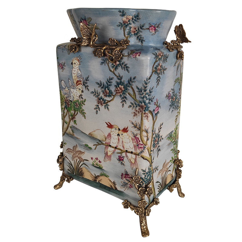 Ваза Blue Rectangular Vase Parrots Бронза Мульти Голубой Ваза Blue Rectangular Vase Parrots Бронза Мульти Голубой в Грозном | Loft Concept