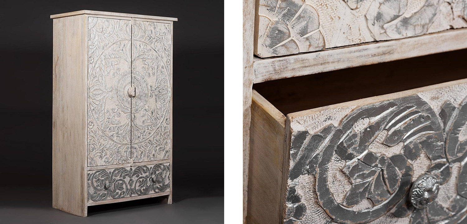 Шкаф Indian antique white Cupboard - фото