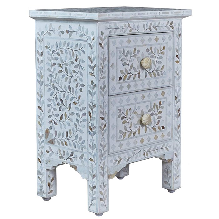 Тумба инкрустация перламутром Inlaid Bone White c 2 ящиками Белый Голубой пастельный Тумба инкрустация перламутром Inlaid Bone White c 2 ящиками Белый Голубой пастельный в Грозном | Loft Concept