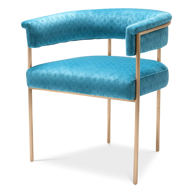 Стул Philipp Plein Dining Chair Monogram Голубой Голубой Золотой в Грозном | Loft Concept 