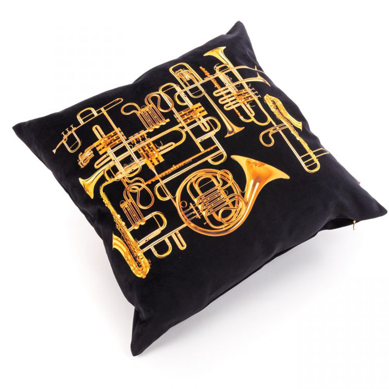 Подушка Seletti Cushion Trumpets Черный Золотой Подушка Seletti Cushion Trumpets Черный Золотой в Грозном | Loft Concept