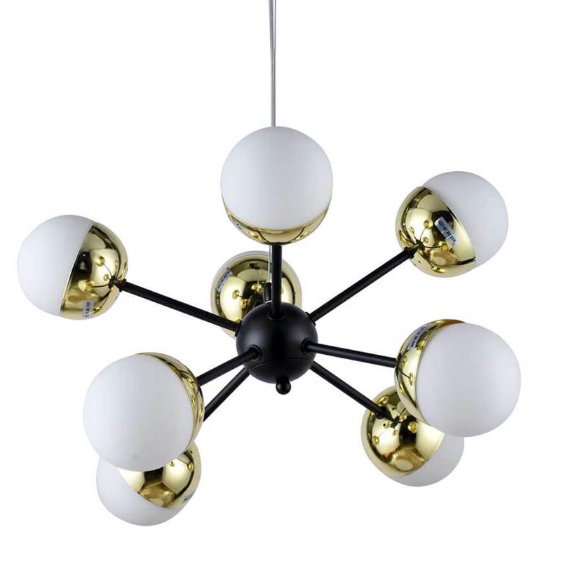 Люстра Sputnik White and Gold Globe Chandelier 8 Черный Золотой Белый Люстра Sputnik White and Gold Globe Chandelier 8 Черный Золотой Белый в Грозном | Loft Concept
