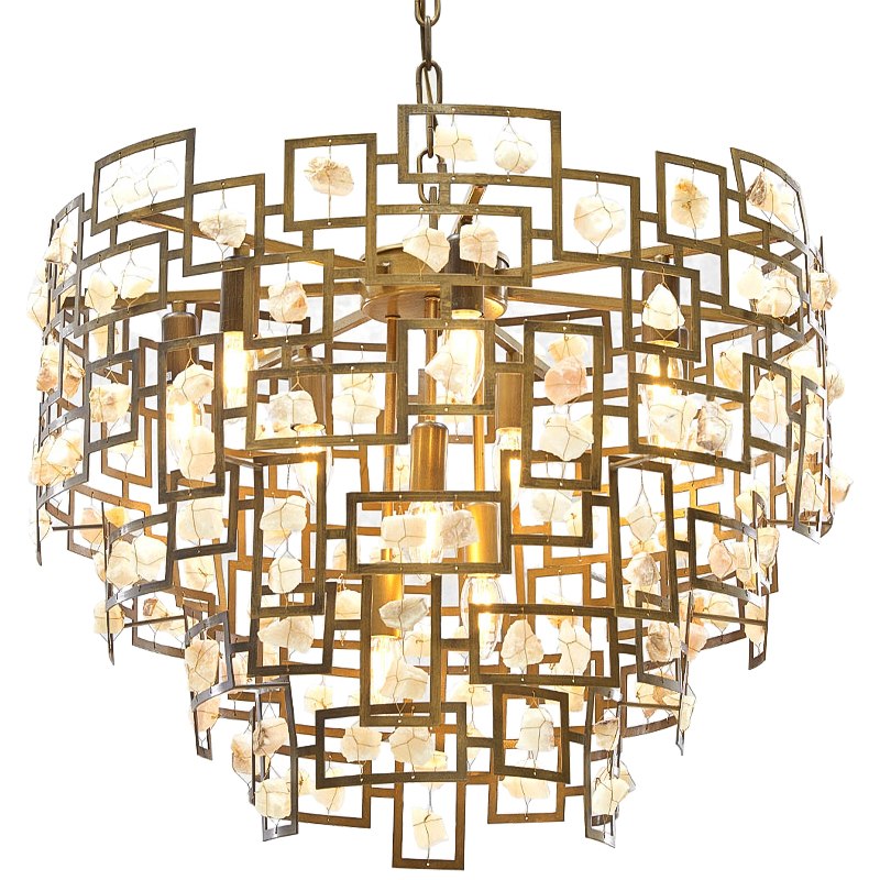 Люстра металлическая с подвесками из камня Maze Stones Chandelier 52 Латунь Бежевый Люстра металлическая с подвесками из камня Maze Stones Chandelier 52 Латунь Бежевый в Грозном | Loft Concept