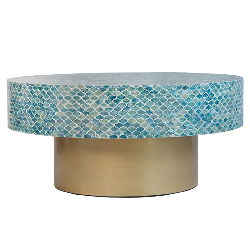Стол Кофейный Bone Inlay Blue с мозаичным рисунком из раковин устриц Голубой Стол Кофейный Bone Inlay Blue с мозаичным рисунком из раковин устриц Голубой в Грозном | Loft Concept