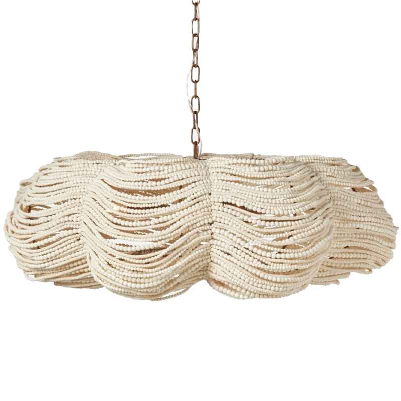 Круглая люстра волнистой формы с декором из круглых деревянных бусин White Wooden Beads Chandelier L Белый Круглая люстра волнистой формы с декором из круглых деревянных бусин White Wooden Beads Chandelier L Белый в Грозном | Loft Concept