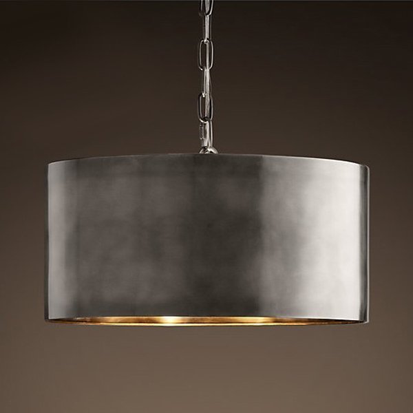 Подвесной светильник RH Antiqued Metal Drum Pendant lamp Серебряный Бронза Подвесной светильник RH Antiqued Metal Drum Pendant lamp Серебряный Бронза в Грозном | Loft Concept