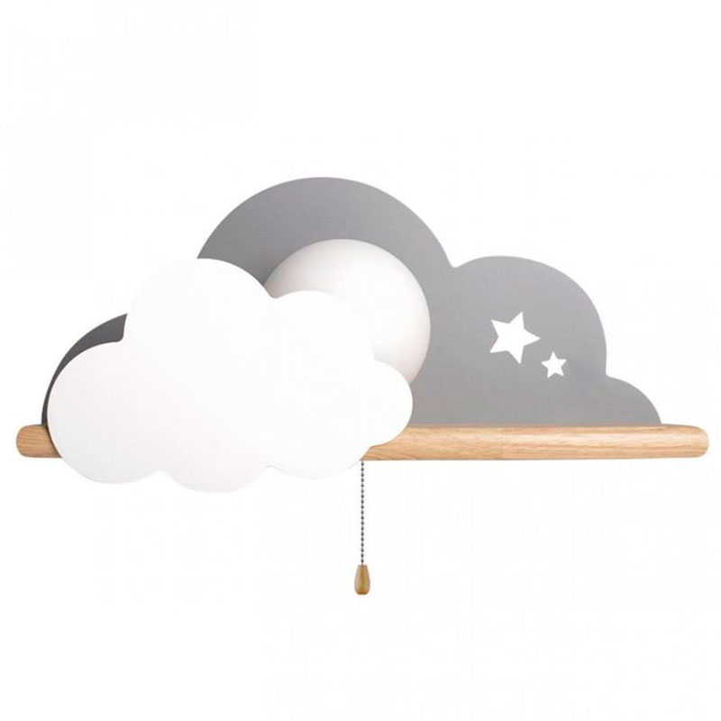 Бра с деревянной полкой серое Облако Wall Lamp Grey Cloud Серый Древесина Бра с деревянной полкой серое Облако Wall Lamp Grey Cloud Серый Древесина в Грозном | Loft Concept