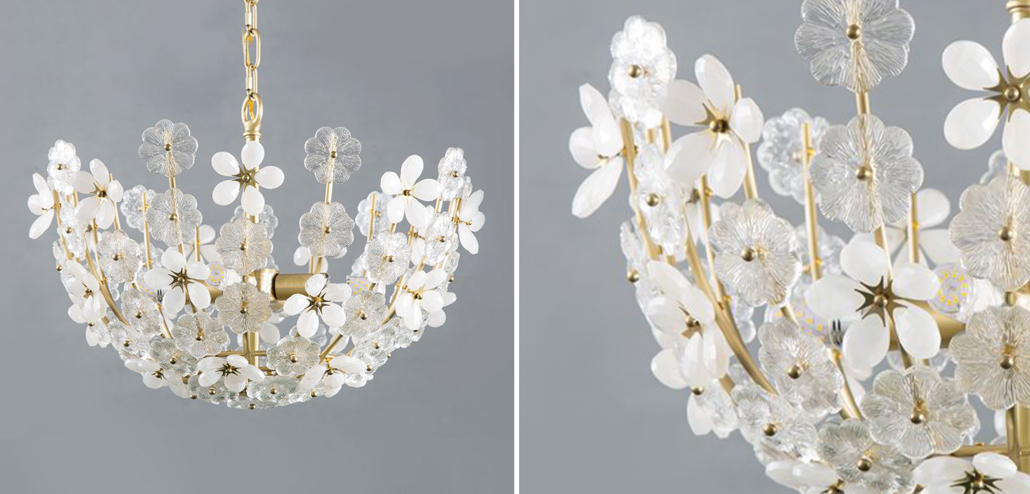 Люстра Glass White Flowers Chandelier - фото