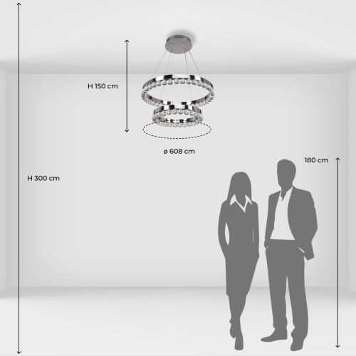Люстра с двумя кольцами цвета хром и прозрачными хрустальными шарами по периметру Sacramento Transparent Balls Chandelier в Грозном