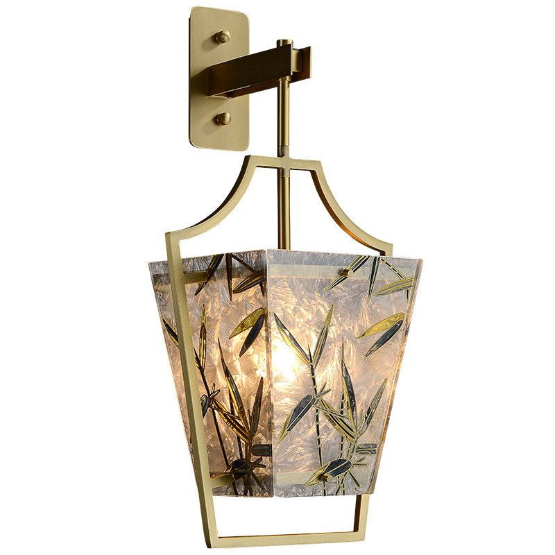 Бра витраж Бамбук Glass bamboo Wall Lamp Латунь Зеленый Бра витраж Бамбук Glass bamboo Wall Lamp Латунь Зеленый в Грозном | Loft Concept