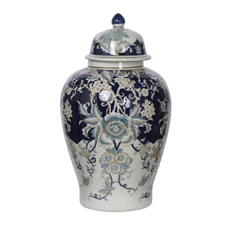Ваза с крышкой Blue & White Ornament Vase 59 Белый Синий Ваза с крышкой Blue & White Ornament Vase 59 Белый Синий в Грозном | Loft Concept