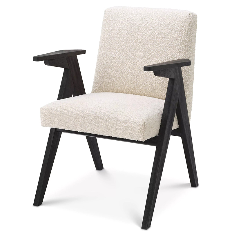 Стул Eichholtz Dining Chair Bobo Boucle Кремовый Черный Стул Eichholtz Dining Chair Bobo Boucle Кремовый Черный в Грозном | Loft Concept