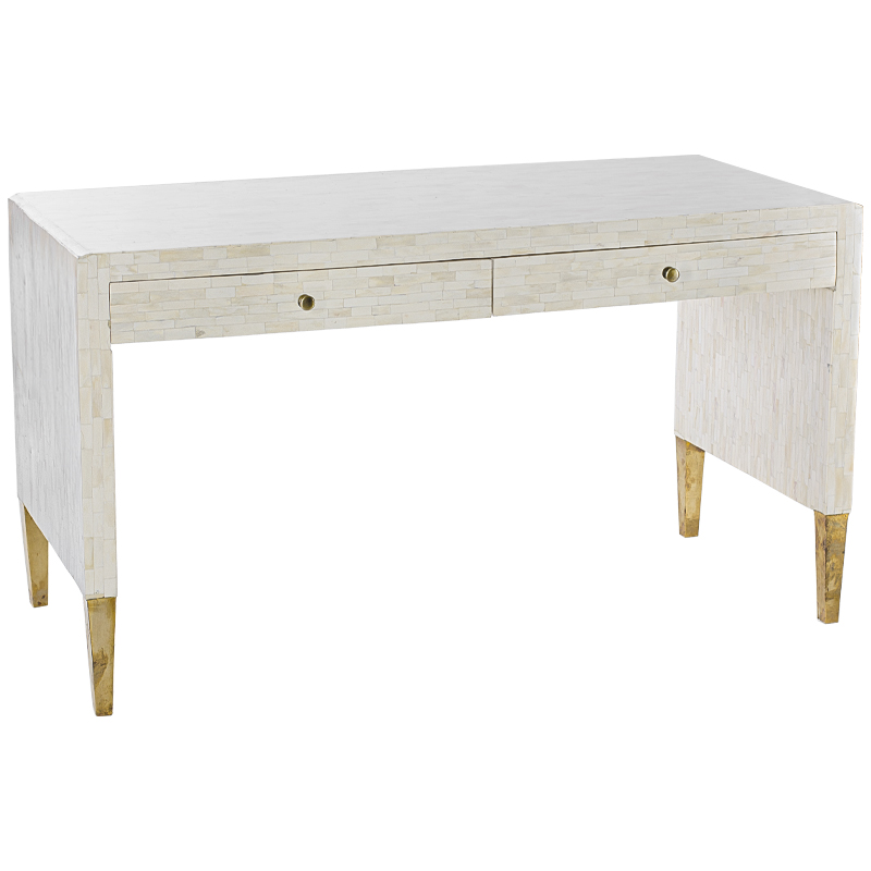 Рабочий стол Bone Inlay Two Drawer Table Бежевый Белый Золотой Рабочий стол Bone Inlay Two Drawer Table Бежевый Белый Золотой в Грозном | Loft Concept