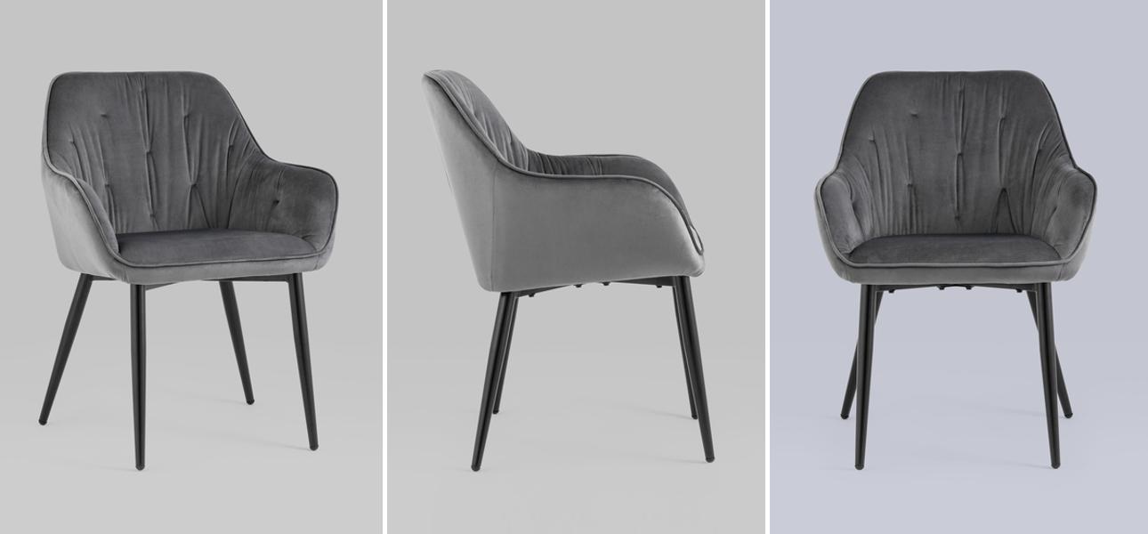 Стул CHANTAL Chair капитоне Серый Велюр - фото