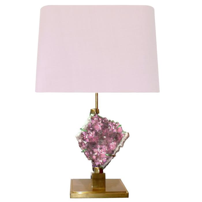 Настольная лампа Bronze and Pink Amethyst Lamp Глянцевое золото Розовый пастельный Настольная лампа Bronze and Pink Amethyst Lamp Глянцевое золото Розовый пастельный в Грозном | Loft Concept