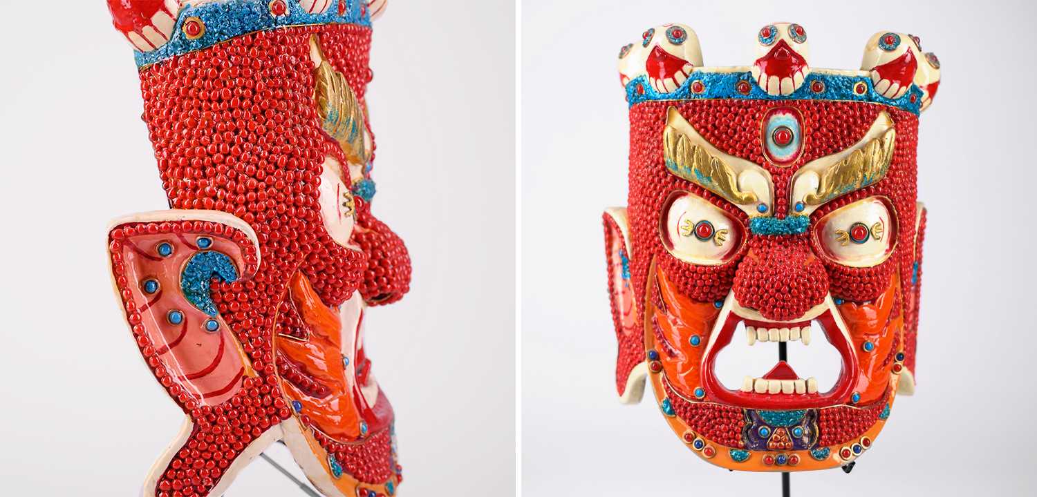 Тибетская буддийская маска божества Red  Jamsran - фото