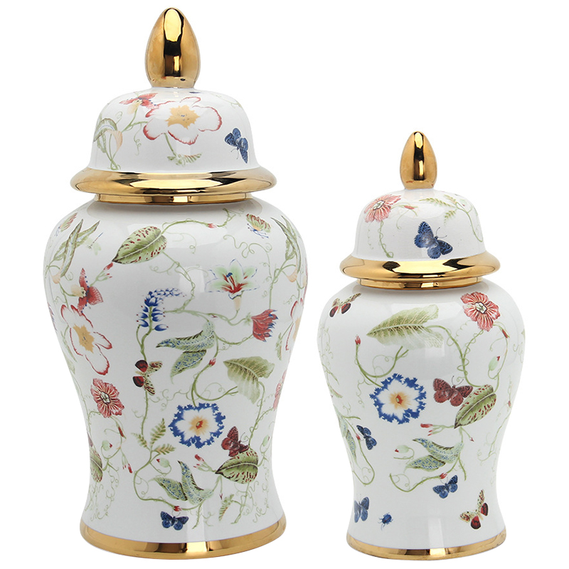 Ваза с крышкой Ceramic Beautiful Garden Vase Белый Золотой Мульти Ваза с крышкой Ceramic Beautiful Garden Vase Белый Золотой Мульти в Грозном | Loft Concept
