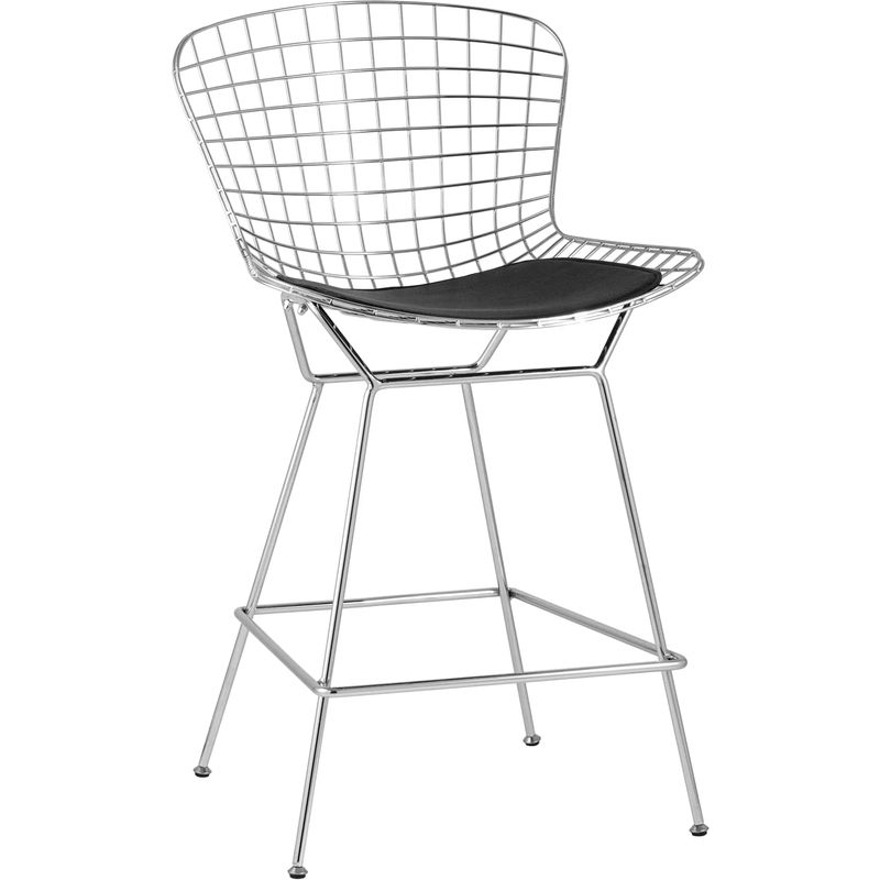 Полубарный стул Bertoia Barstool Хромированный с Черной подушкой Хром Черный Полубарный стул Bertoia Barstool Хромированный с Черной подушкой Хром Черный в Грозном | Loft Concept