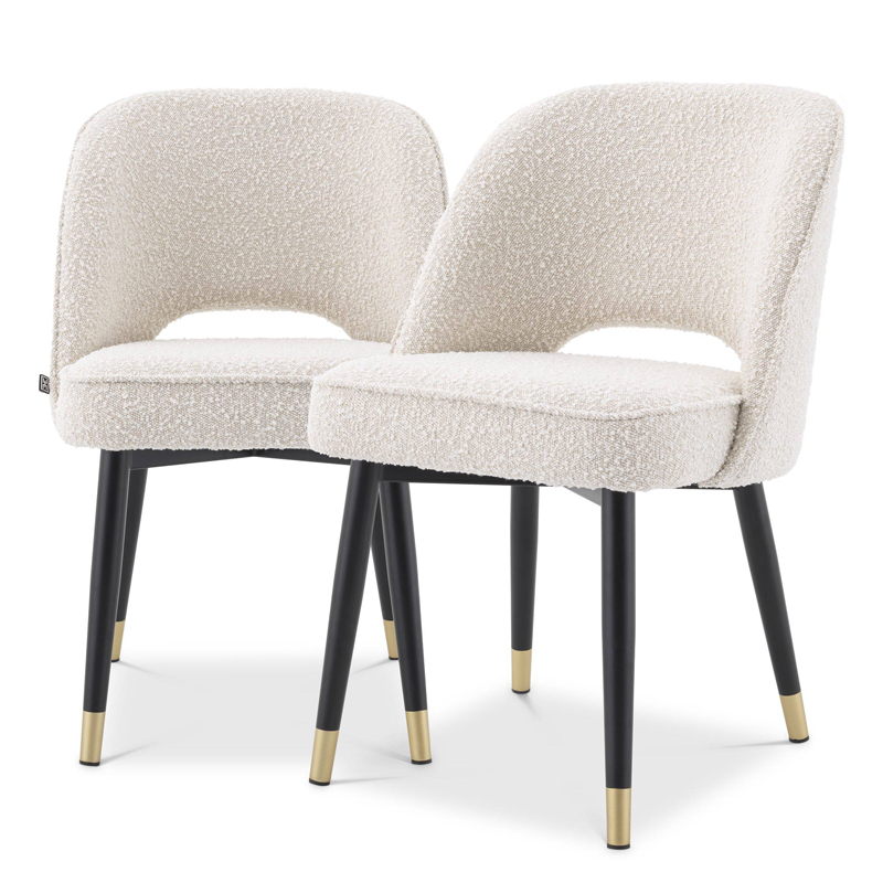 Комплект из двух стульев Eichholtz Dining Chair Cliff set of 2 Boucle cream Кремовый Черный Латунь в Грозном | Loft Concept 