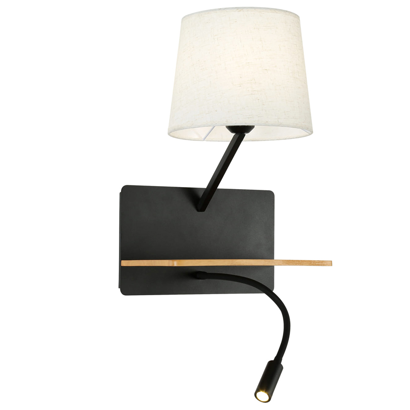 Бра с абажуром и гибким спотом Trumpet Wall Black USB Белый Коричневый Черный Бра с абажуром и гибким спотом Trumpet Wall Black USB Белый Коричневый Черный в Грозном | Loft Concept