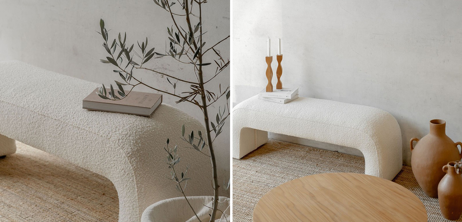 Банкетка Karl Springer Style Large Waterfall Bench in Ivory Boucle - фото