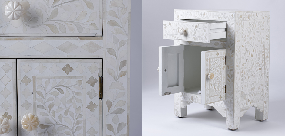 Тумбочка с инкрустацией BONE INLAY BEDSIDE Белая Тумбочка с инкрустацией BONE INLAY BEDSIDE Белая - Loft-Concept в Грозном