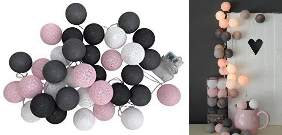 Гирлянда хлопковые фонарики Сotton Ball Pink-Grey - Loft-Concept в Грозном
