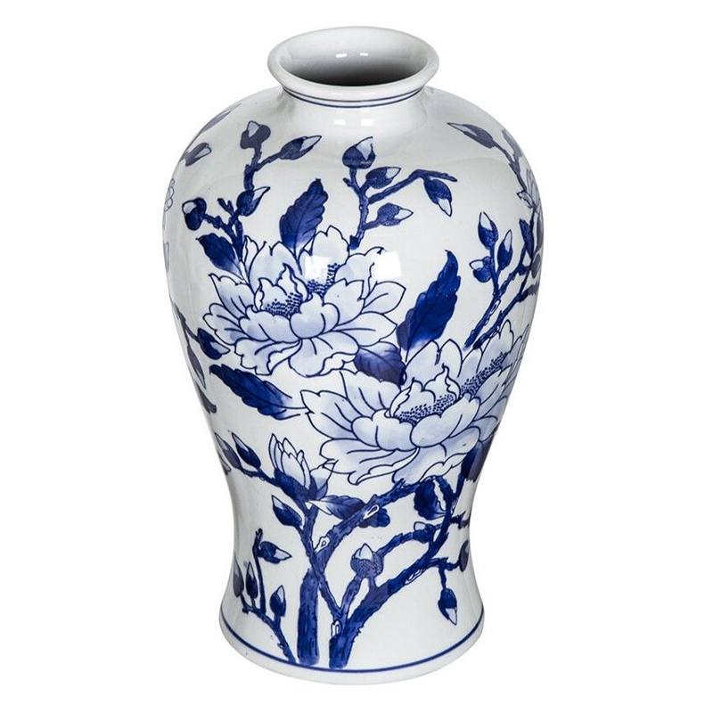 Ваза с бело-синей росписью и изображением цветов Blue & White Ornament Белый Синий Ваза с бело-синей росписью и изображением цветов Blue & White Ornament Белый Синий в Грозном | Loft Concept