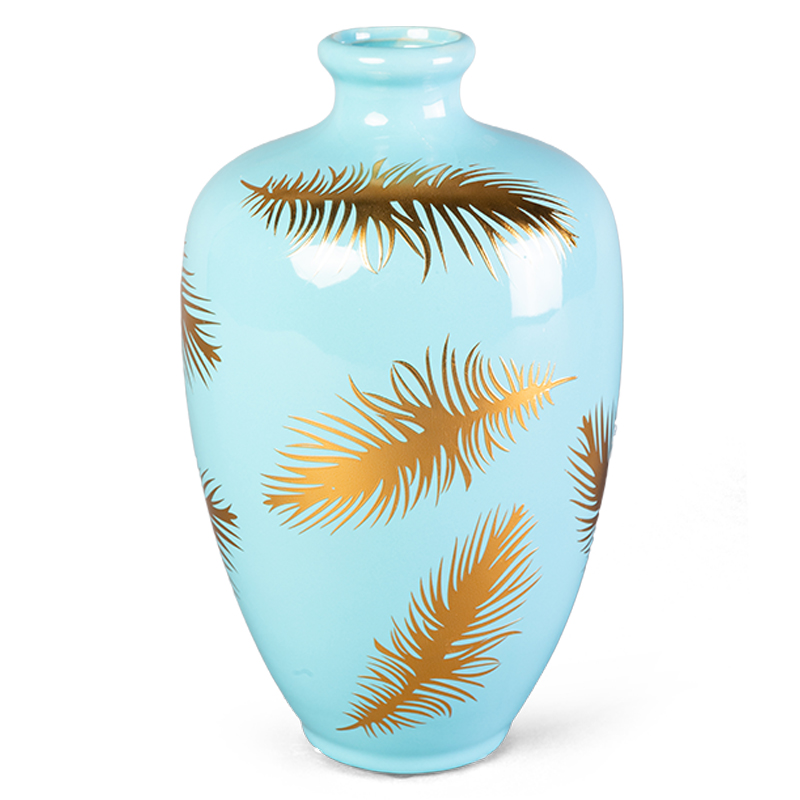 Ваза Gold feathers on blue Vase 25 Голубой Глянцевое золото Ваза Gold feathers on blue Vase 25 Голубой Глянцевое золото в Грозном | Loft Concept
