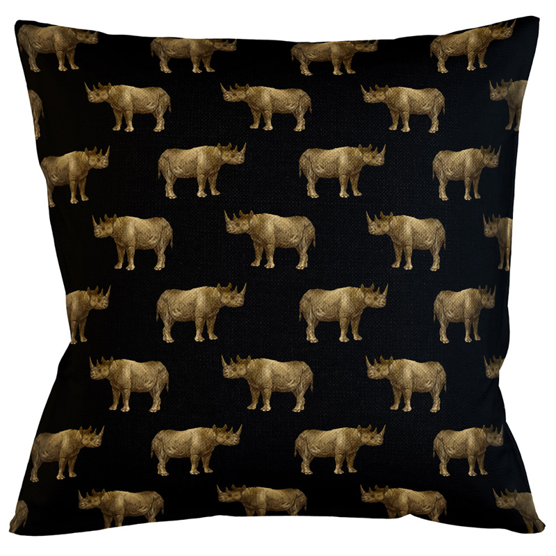 Декоративная подушка с узором из носорогов Home Safari Black Черный Коричневый Декоративная подушка с узором из носорогов Home Safari Black Черный Коричневый в Грозном | Loft Concept