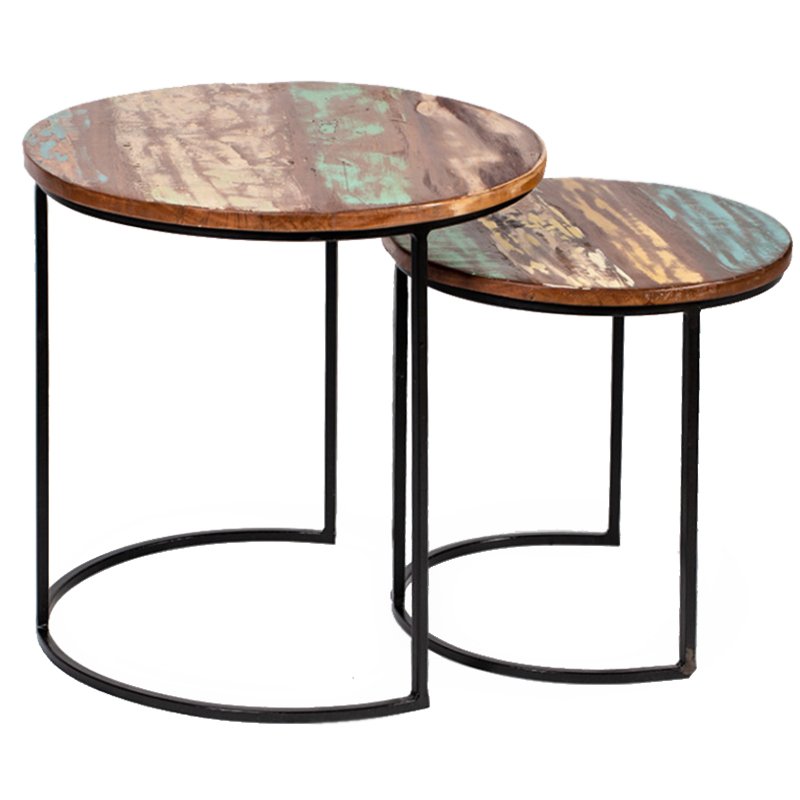 Набор приставных столиков Antique Wood Side Table Коричневый винтаж Черный Набор приставных столиков Antique Wood Side Table Коричневый винтаж Черный в Грозном | Loft Concept